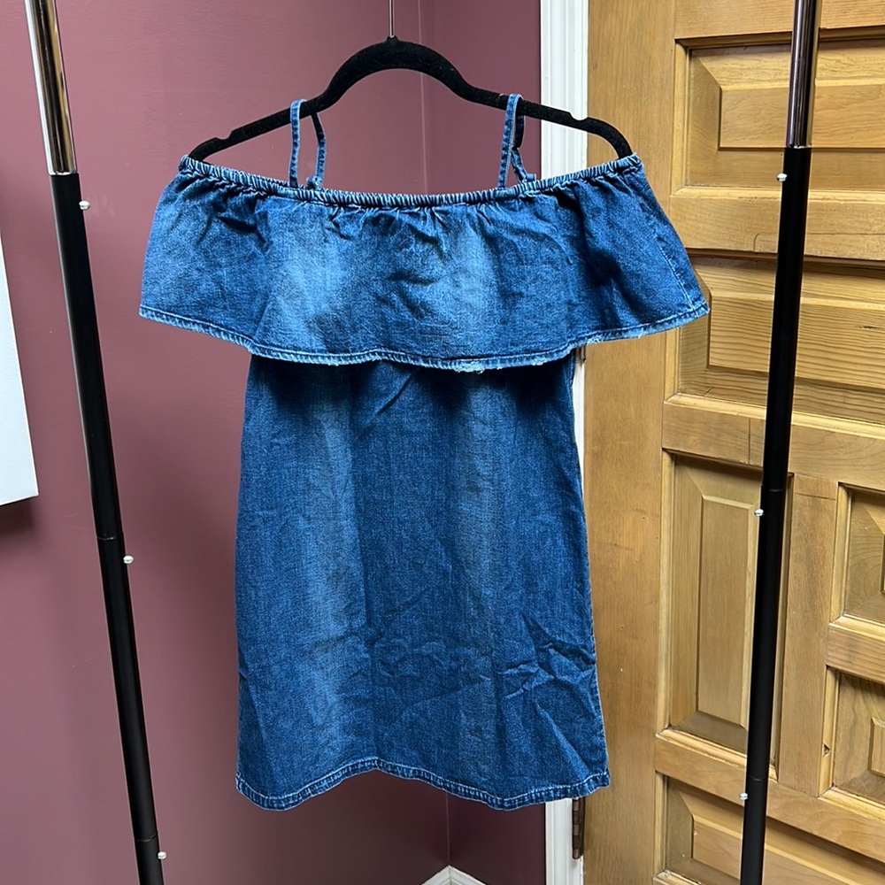 Ruffle yoke denim dress
